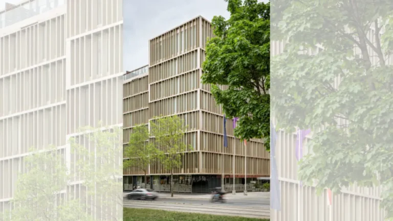 Exterior view of the future Crowne Plaza Vienna, a contemporary sustainable hotel in Vienna's Margareten district designed by David Chipperfield.