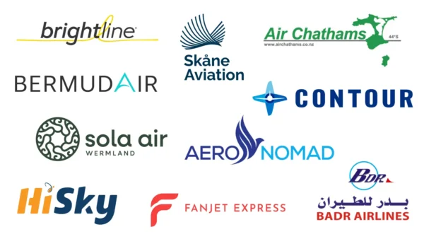 News 22 Logos of Hahnair's 2026 partner airlines and mobility companies, including Brightline, BermudAir, Air Chathams, Contour Aviation and HiSky.