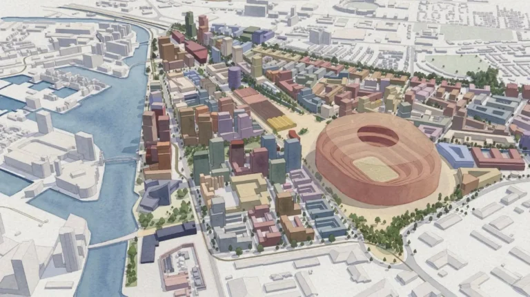 Sports Tourism 11 Aerial rendering of Manchester United’s proposed stadium within the Trafford Wharfside development.