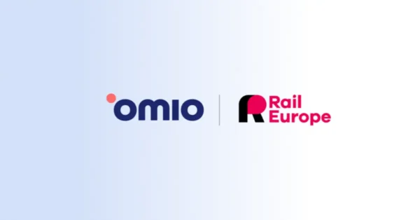 Side-by-side logos of Omio Group and Rail Europe representing the companies' planned acquisition deal