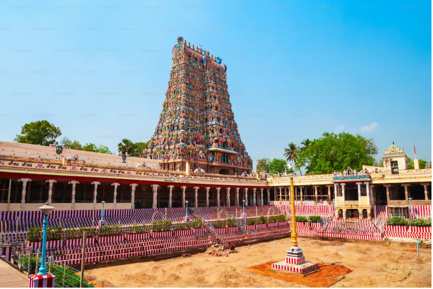 Tirupati And Rameswaram Tour Packages: South India’s Most Sacred Pilgrimage Circuit 3 Ramanathaswamy Temple in Rameswaram, India, featuring its colorful gopuram and temple courtyard under a clear blue sky.