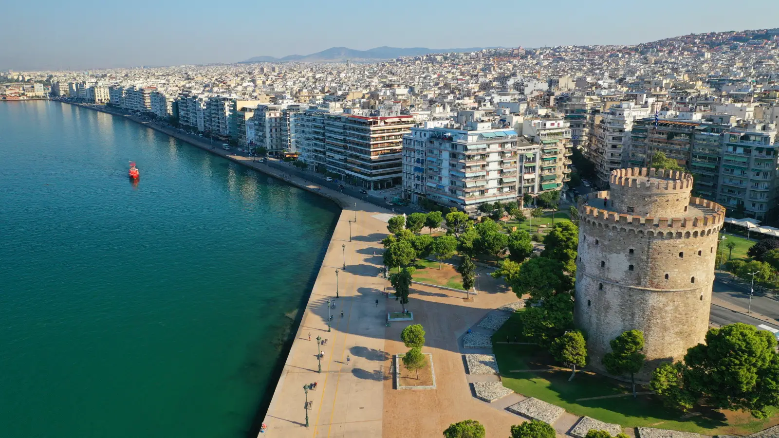 New Airbnb Ban Takes Effect In Central Thessaloniki 3 Aerial view of Thessaloniki waterfront and the White Tower overlooking the Thermaic Gulf in northern Greece.