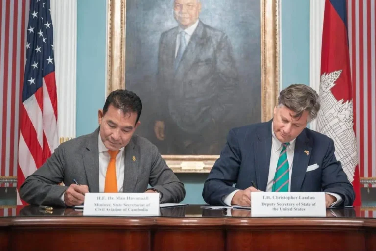Cambodian and US officials sign the first bilateral Air Transport Agreement in Washington, D.C., expanding aviation cooperation between the two countries.