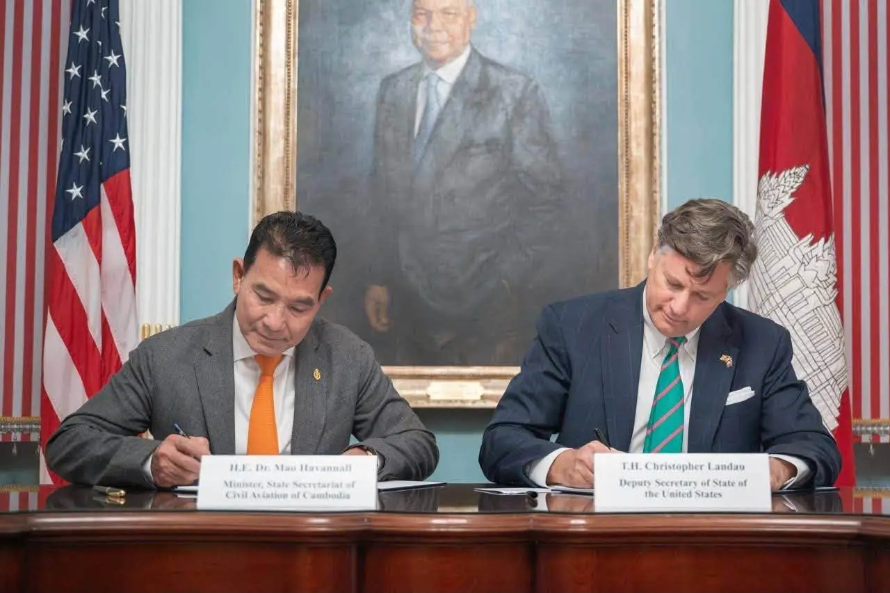 Cambodian and US officials sign the first bilateral Air Transport Agreement in Washington, D.C., expanding aviation cooperation between the two countries.