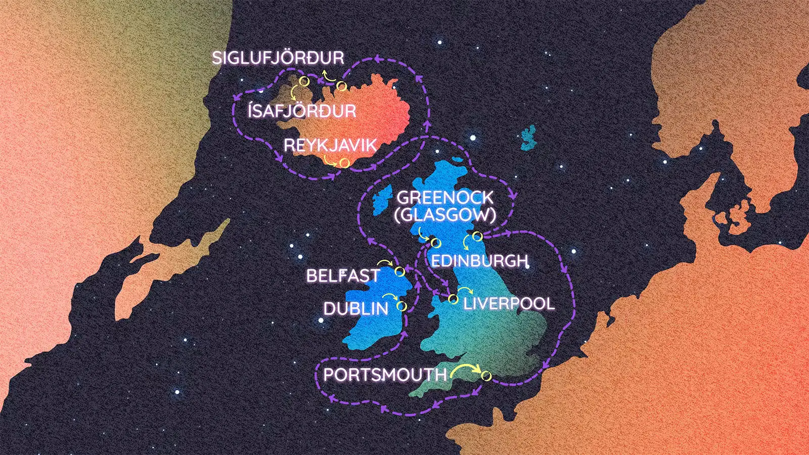 Virgin Voyages Unveils Solar Eclipse Cruises Featuring Nasa Astronauts 3 Map of Virgin Voyages' 2026 Solar Eclipse: Iceland and British Isles itinerary, showing ports of call across the UK and Iceland.